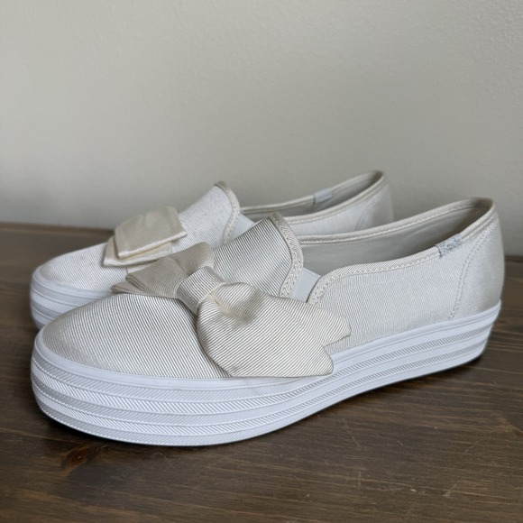 Keds Womens 8.5 White Bow Celebrations Triple Decker Platform Slip On Sneakers - Picture 2 of 8